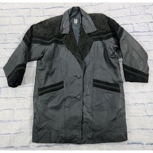 Gregg Bell Leather Coat WOMENS L Black Paisley Western Long Jacket VINTAGE 90s